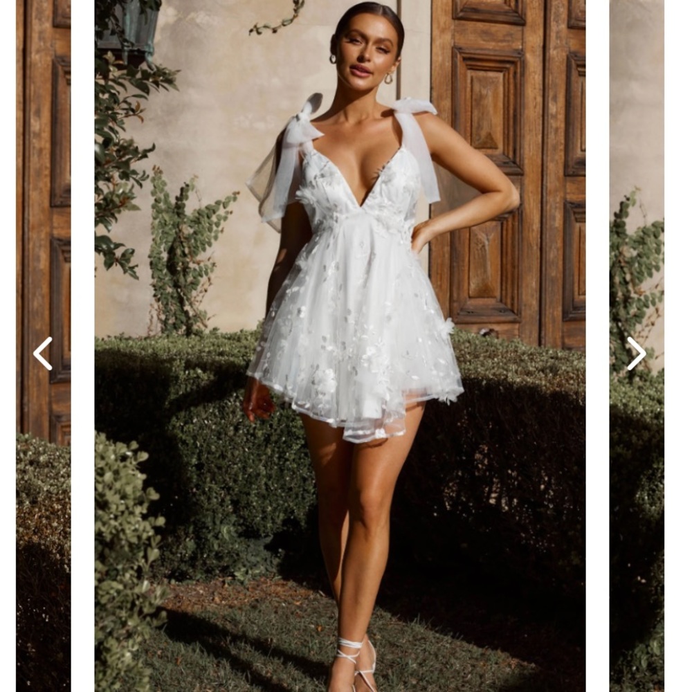 CHANTILLY TIED SHOULDER MINI DRESS WHITE